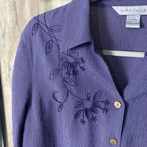 Vintage Napa Valley Shirt Large Blue Button Up Floral Embroidered Chambray 90s - Picture 5 of 10
